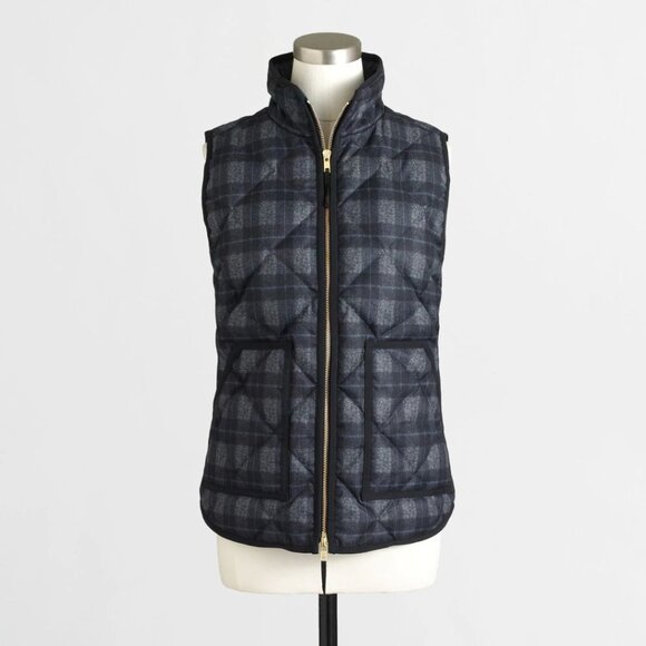 J.Crew Quilted Puffer Vest Gray Black Plaid Medium - Picture 1 of 5